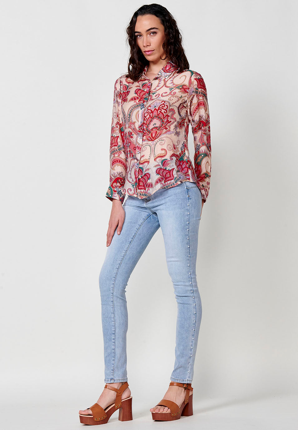 Camisa voile manga larga estampado cachemir mujer multicolor - Koroshi 2512BL05