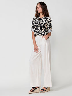 Long sleeve mandarin collar ikat print shirt for women black - Koroshi 2512BL07