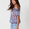 Blouse with bardot neckline, honeycomb and floral print for women – 100% polyester