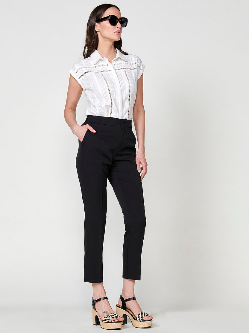 Camisa màniga curta cotó brodat coll camisero dona blanca - Koroshi 2512BL31