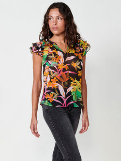 Black women's floral print sleeveless chiffon blouse - Koroshi 2512BL32