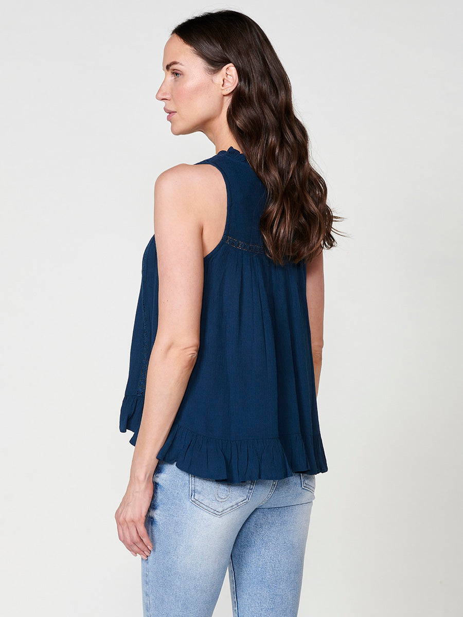 Brusa Sense Mànigues Crepe Brodada Dona Navy - Koroshi 2512BL39