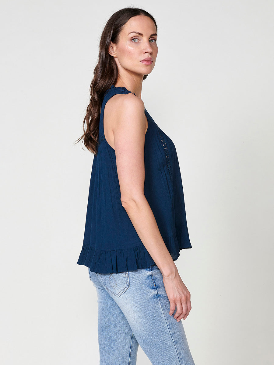 Brusa Sense Mànigues Crepe Brodada Dona Navy - Koroshi 2512BL39
