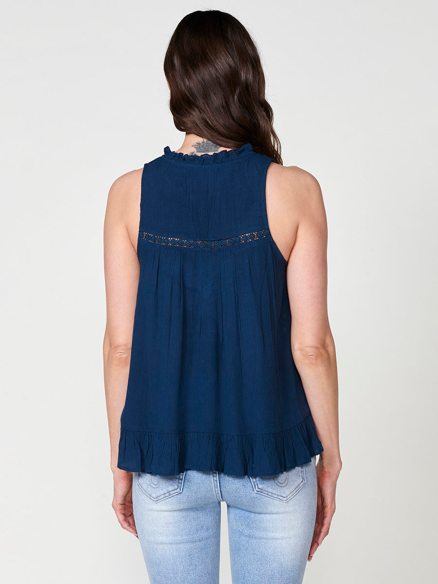 Brusa Sense Mànigues Crepe Brodada Dona Navy - Koroshi 2512BL39