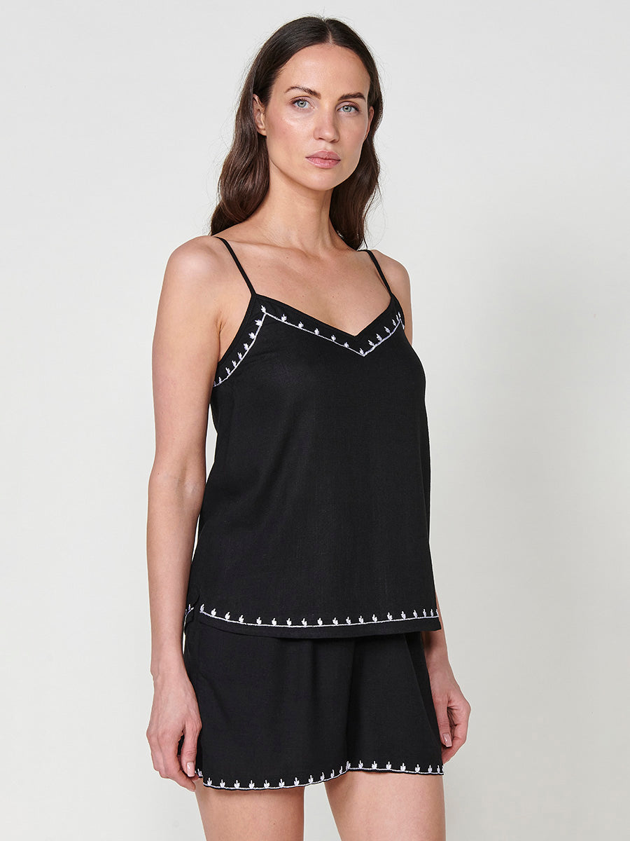 Black baroque print sleeveless blouse for women - Koroshi 2512BL82