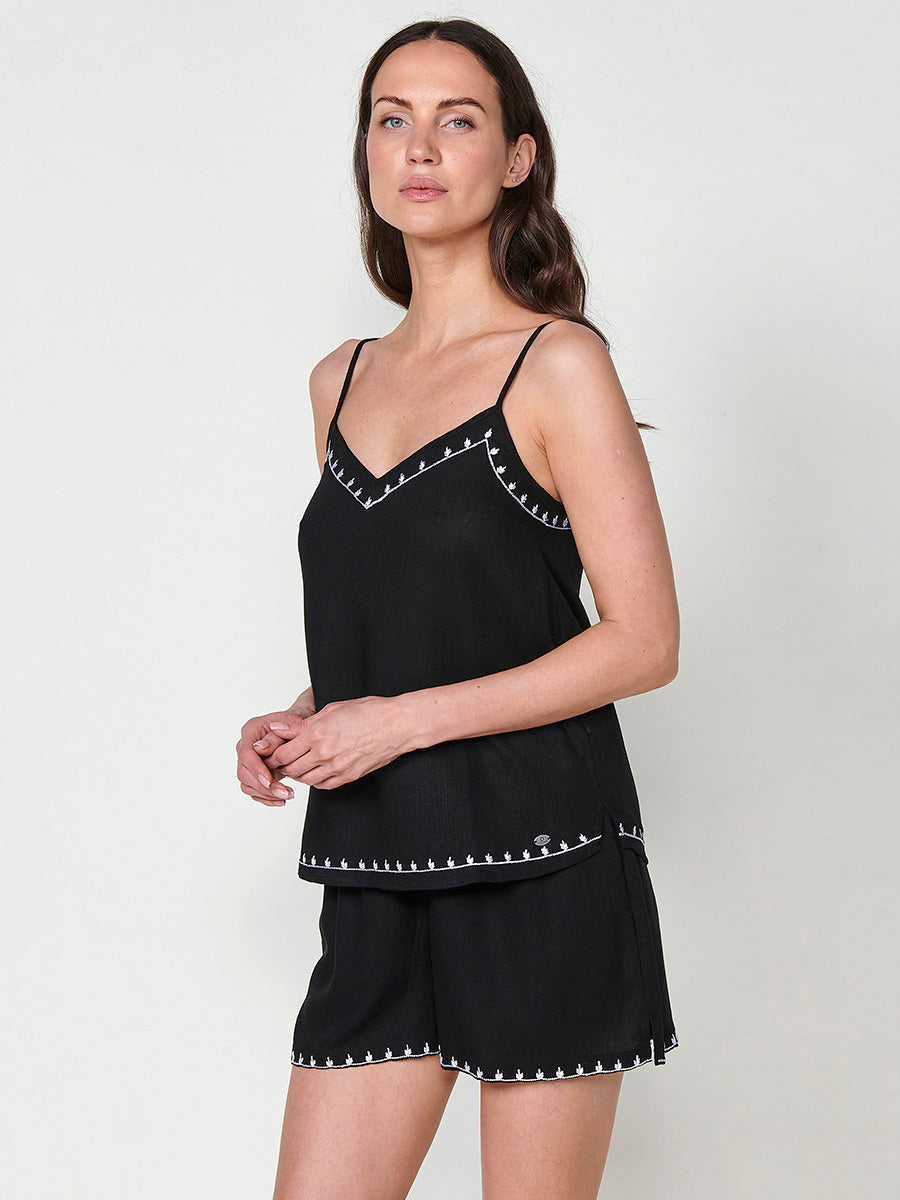 Black baroque print sleeveless blouse for women - Koroshi 2512BL82