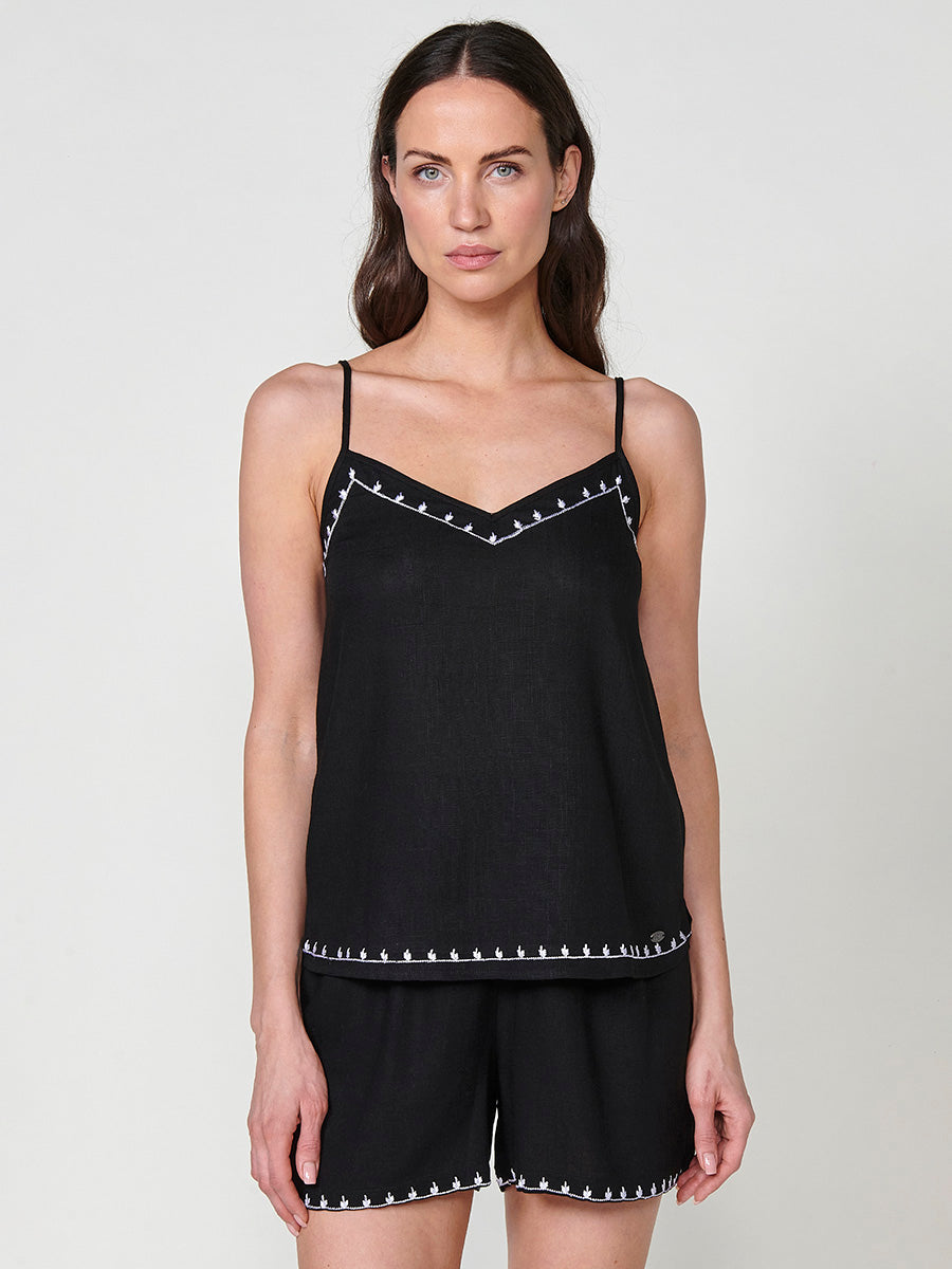 Black baroque print sleeveless blouse for women - Koroshi 2512BL82