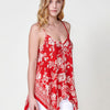 V-neck poplin blouse with adjustable straps and symmetrical floral print with border at the hem for women