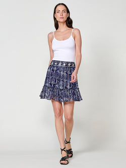 Kurzer Chiffonrock mit Rüschen, Ethno-Print, Blau für Damen – Koroshi 2512FA27