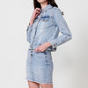 Denim jacket with button front closure with details on the shoulders for Women