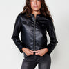 Jaqueta de màniga llarga amb efecte pell amb escot rodó i detall de butxaca de pegat, folre interior lleuger amb estampat animal per a dona