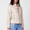 Women's faux leather round neck jacket with zipper front closure