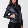 Women's Suede Leather Effect Biker Jacket, Slim Long Sleeve Lapel Collar Cross-Slit Jacket