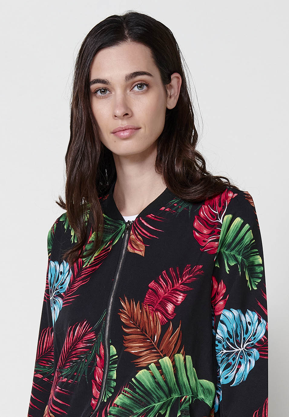 Bomber sottile con collo in costina, manica lunga, donna nera - Koroshi 2512JA70