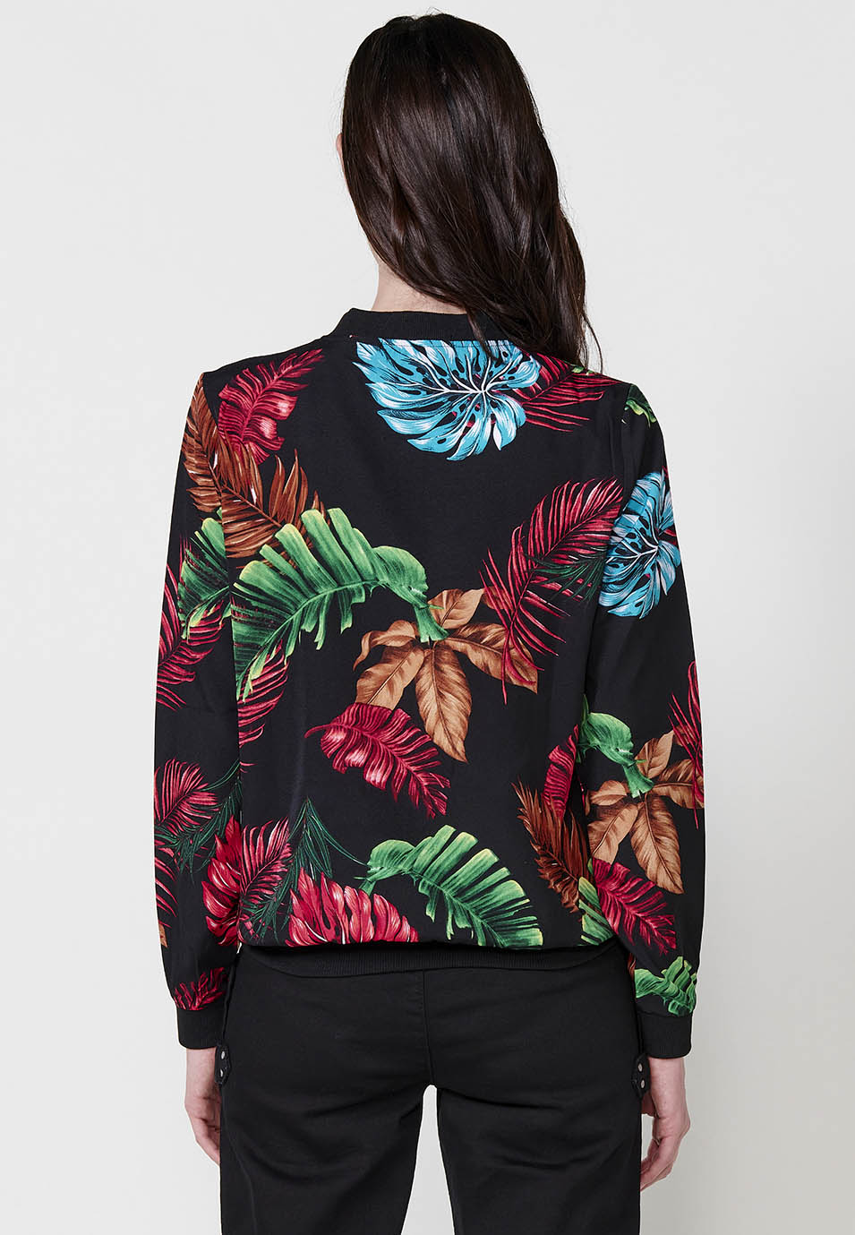 Bomber sottile con collo in costina, manica lunga, donna nera - Koroshi 2512JA70