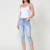 Stretch Capri Jeans with Double Push-Up and Floral Embroidery for Women