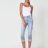 Stretch Capri Jeans with Double Push-Up and Ethnic Embroidery in Light for Women