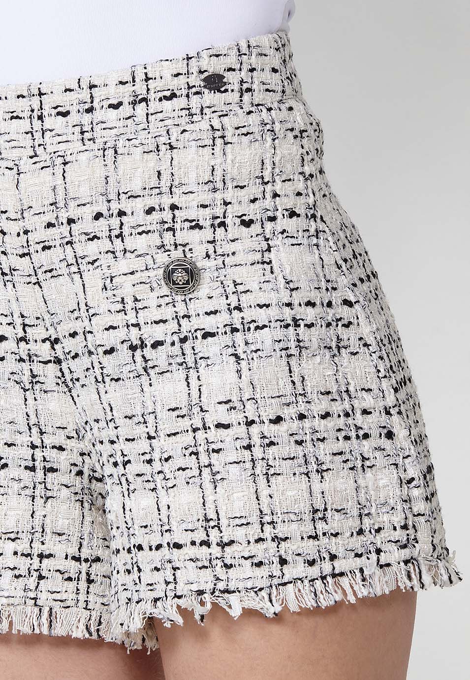 Short femme écru en tweed bas effiloché - Koroshi 2512PS81