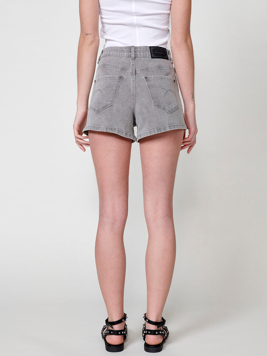 Short vaquero denim con cenefa étnica bordada y brillos mujer denim gris - Koroshi 2512PS82