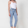 Long slim jeans with cuffed finish and rhinestone detail on the front pockets for Women