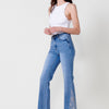 Long jeans pants with bell bottoms with floral embroidery for Women