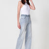 Long wide pants with braid detail on the back pockets and waist for Women