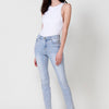 Long straight denim pants with front sequin detail and zipper and button closure for Women