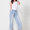 Long wide-leg jeans with front zipper and button closure for Women
