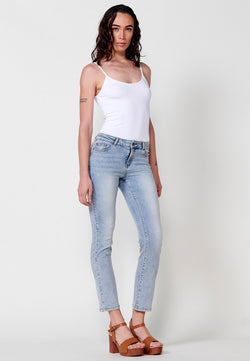 Pantaloni dritti in denim da donna azzurri - Koroshi 2512PT19