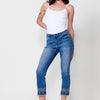 Slim Push Up long denim pants finished with embroidery with front closure with zipper and button for Women