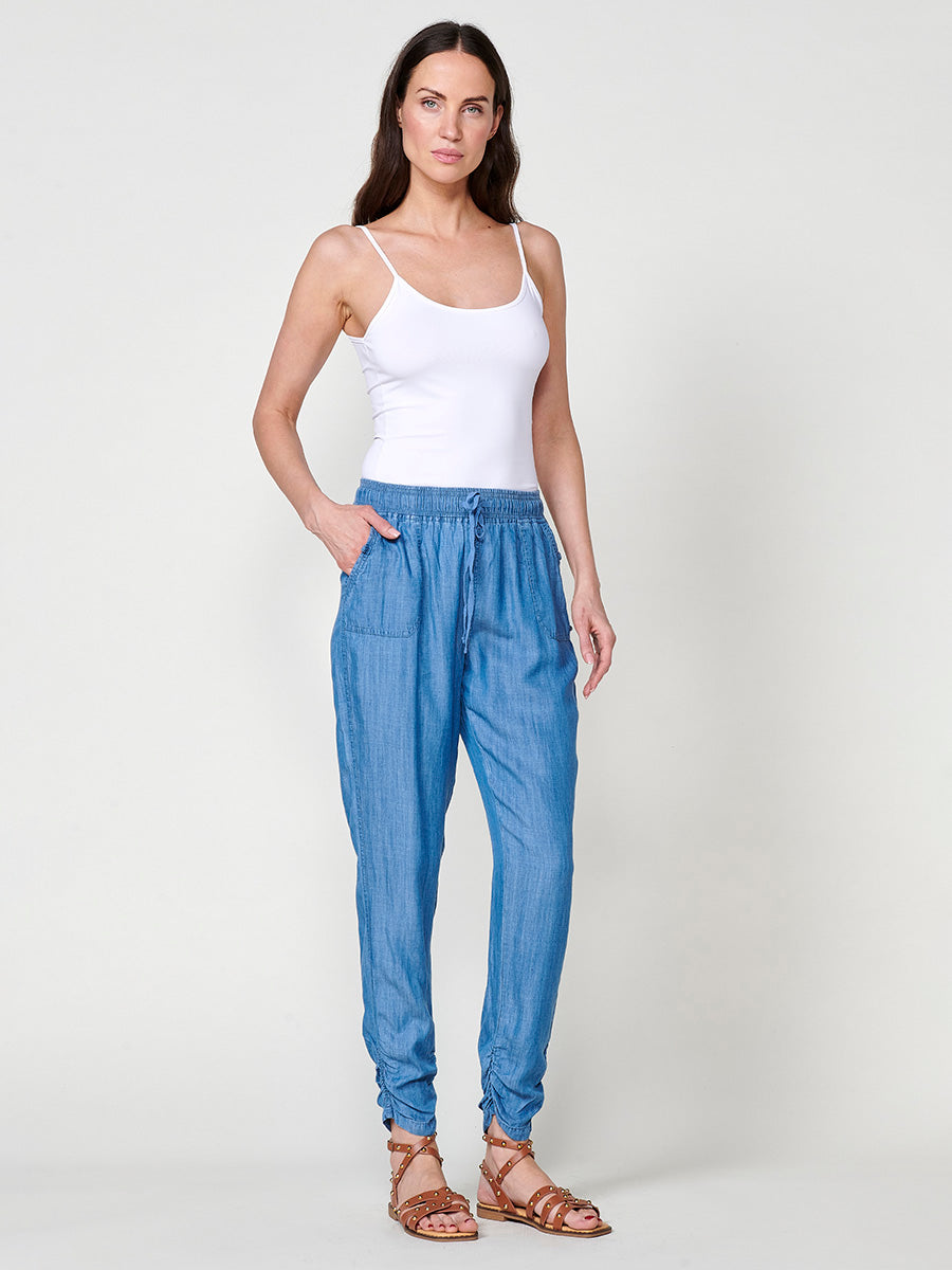 Pantalón jogger efecto denim de lyocell de tiro alto mujer azul - Koroshi 2512PT86