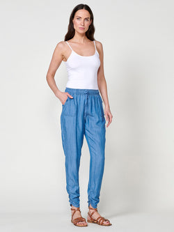Blue women's high-waist lyocell denim-effect jogger pants - Koroshi 2512PT86