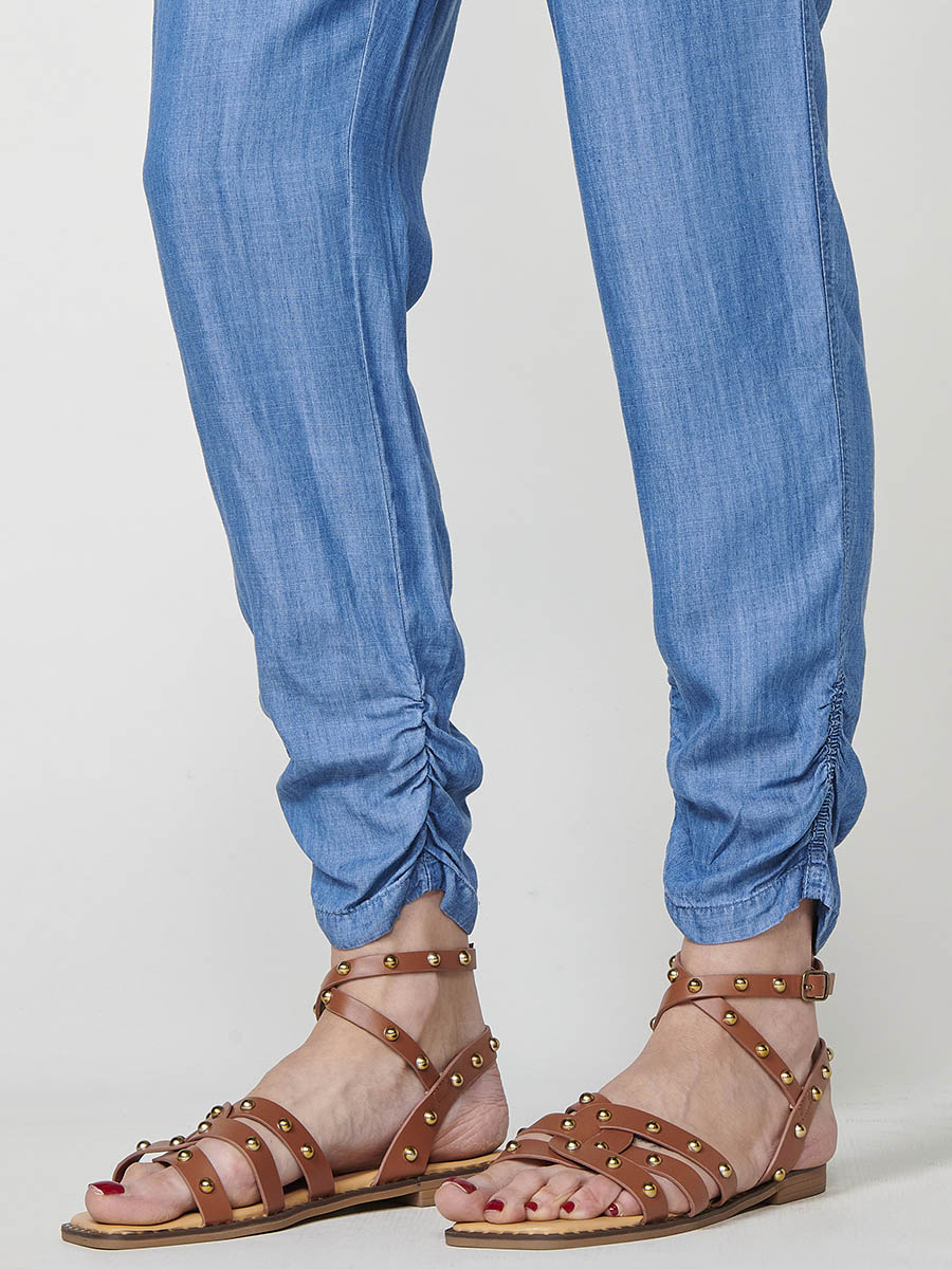 Pantalón jogger efecto denim de lyocell de tiro alto mujer azul - Koroshi 2512PT86