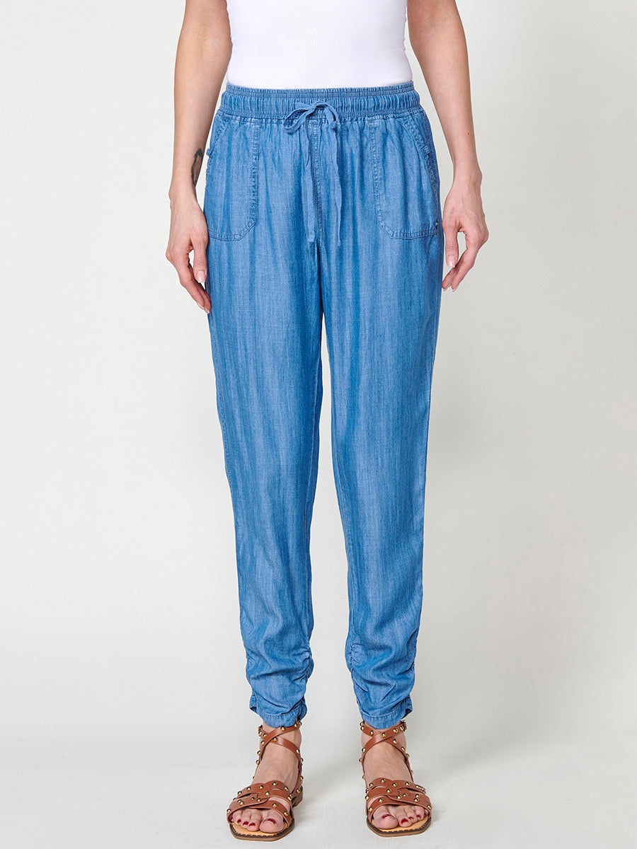 Pantalón jogger efecto denim de lyocell de tiro alto mujer azul - Koroshi 2512PT86