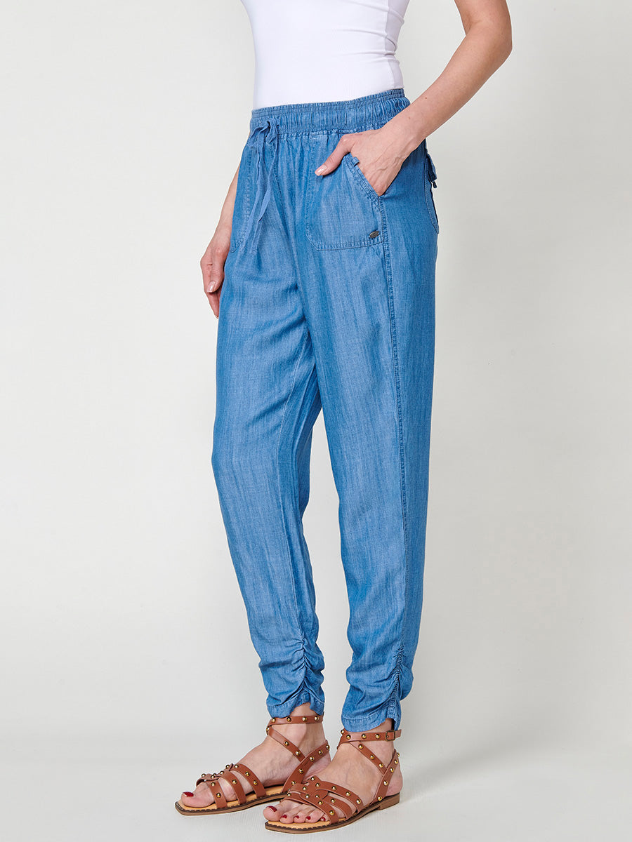 Pantalón jogger efecto denim de lyocell de tiro alto mujer azul - Koroshi 2512PT86