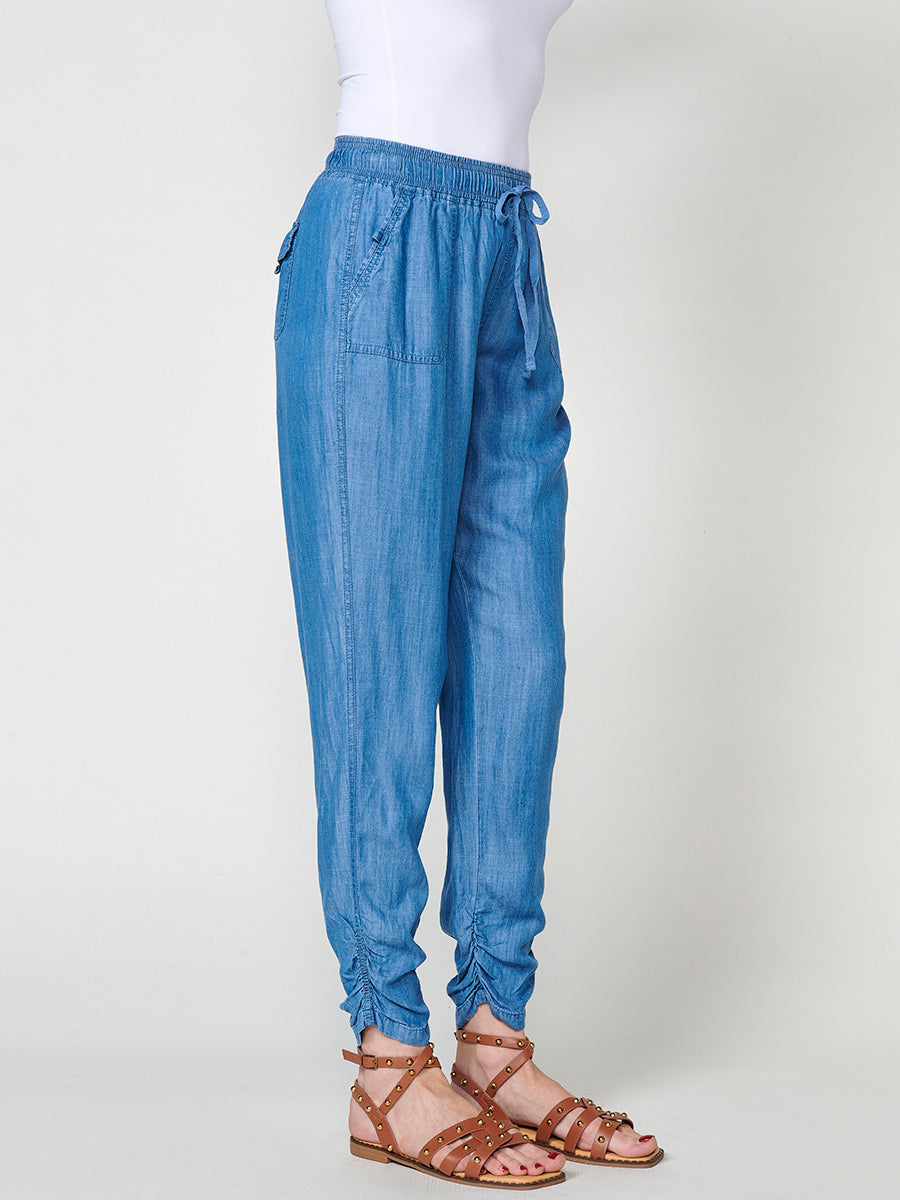 Pantalón jogger efecto denim de lyocell de tiro alto mujer azul - Koroshi 2512PT86