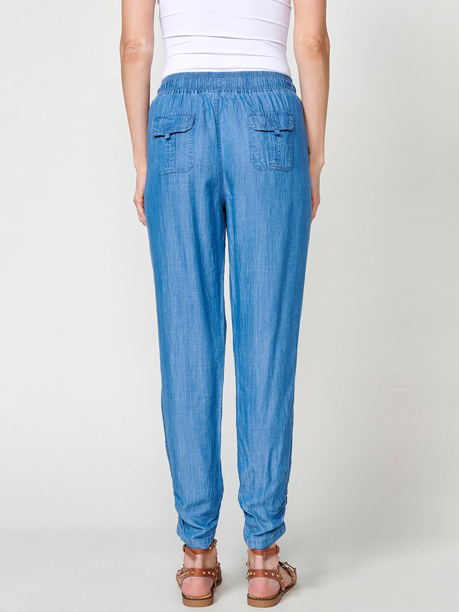 Pantalón jogger efecto denim de lyocell de tiro alto mujer azul - Koroshi 2512PT86