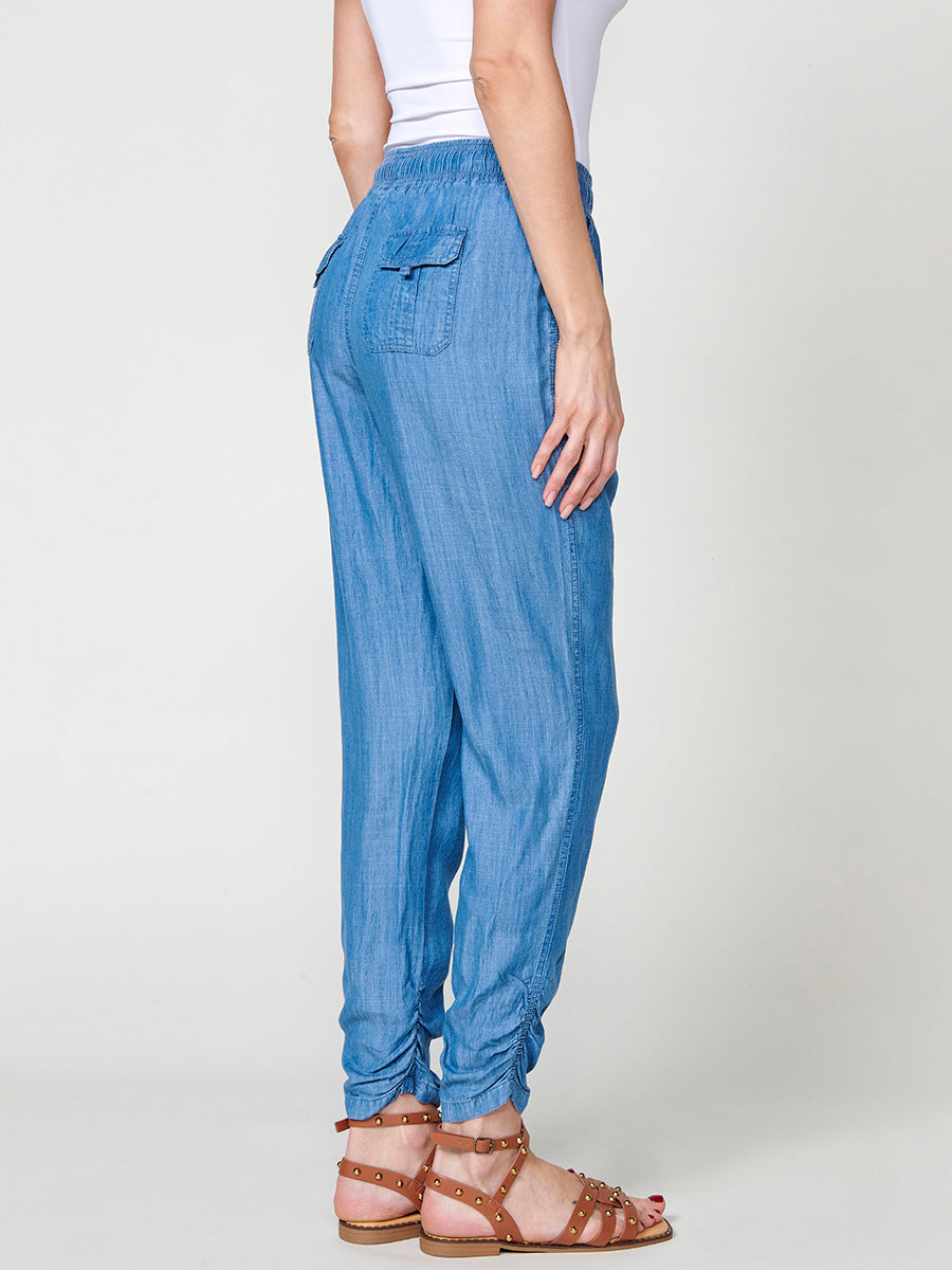 Pantalón jogger efecto denim de lyocell de tiro alto mujer azul - Koroshi 2512PT86