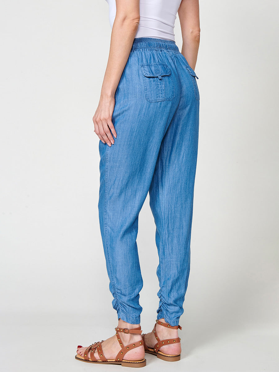 Pantalón jogger efecto denim de lyocell de tiro alto mujer azul - Koroshi 2512PT86