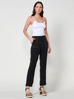 Women's black lyocell jogger pants with embroidered border - Koroshi 2512PT89