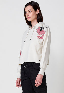 Plüsch-Sweatshirt mit Kapuze und floraler Stickerei, lange Ärmel, für Damen – Koroshi 2512SU15