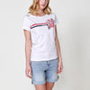 Cotton T-shirt with Striped and Flower Print, Embroidery and Round Neckline for Women