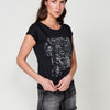 Schwarzes Kurzarm-Rundhals-T-Shirt für Damen