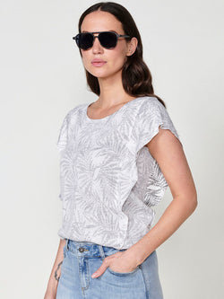 T-shirt manches courtes femme gris à volants feuilles - Koroshi 2512TP24