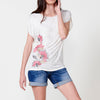Short sleeve t-shirt with floral print and embroidery for women