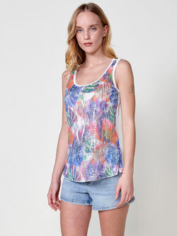 Sleeveless tulle top with floral print and sequins for women white - Koroshi 2512TP34