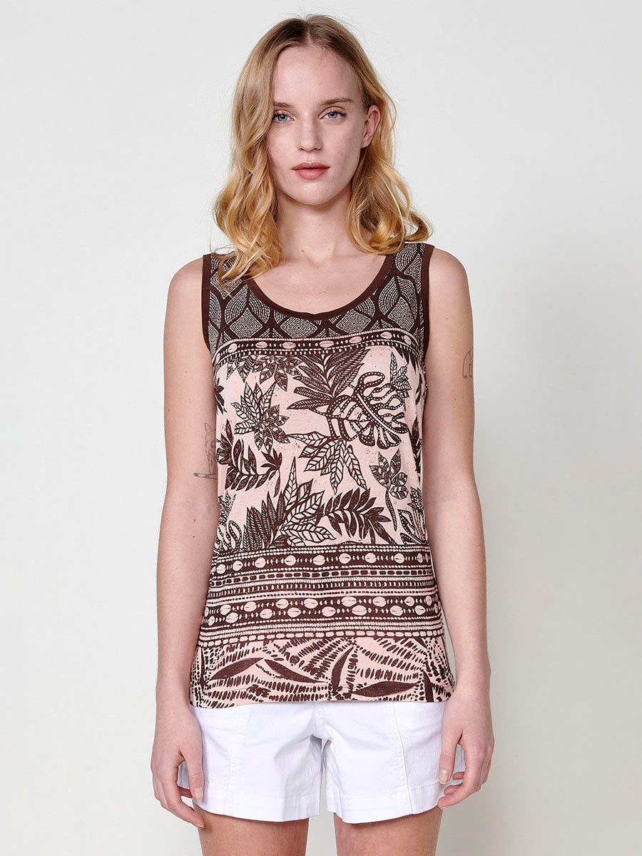 Top sans manches imprimé fleuri rose femme - Koröshi 2512TP42