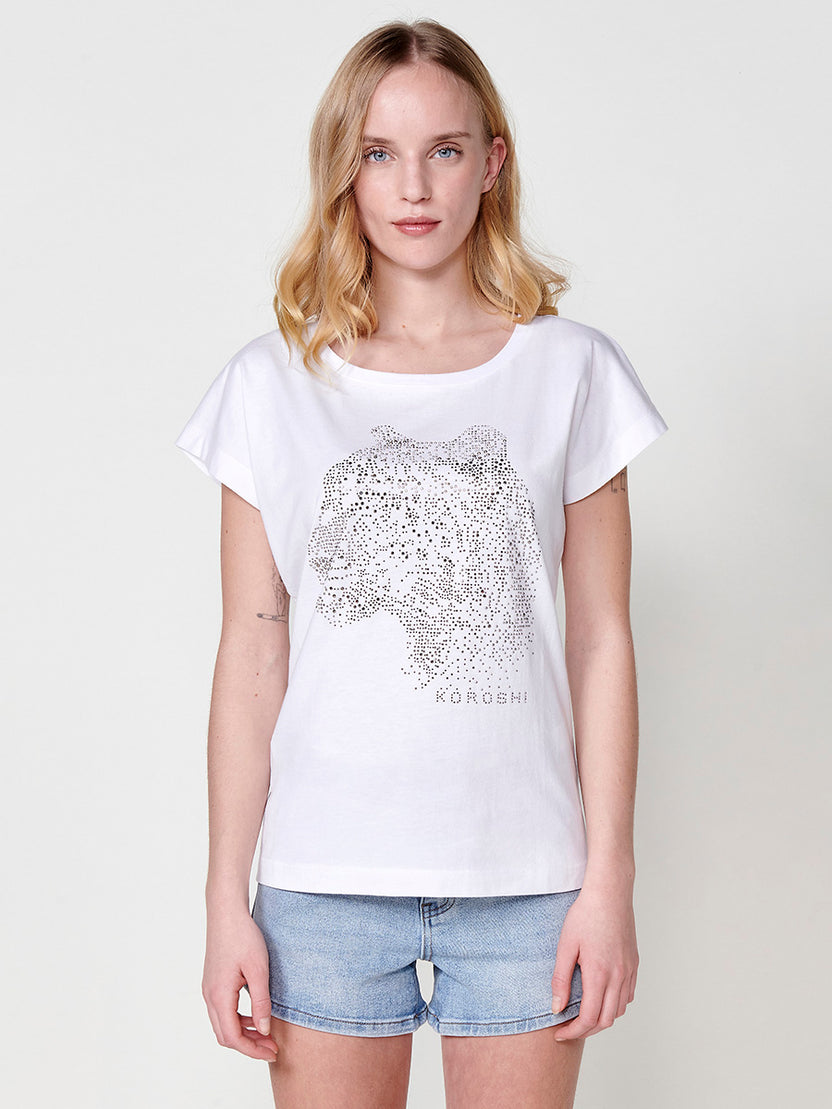 Women's white glitter leopard short sleeve t-shirt - Koröshi 2512TP63