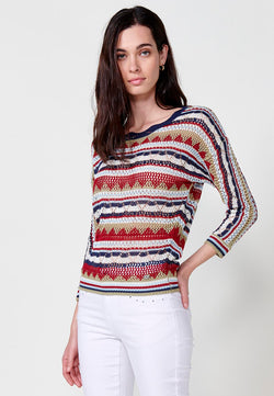 Multicolour women's long sleeve openwork tricot sweater - Koroshi 2512TR07
