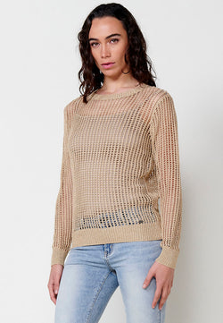 Camel women's long sleeve round neck tricot sweater - Koroshi 2512TR11